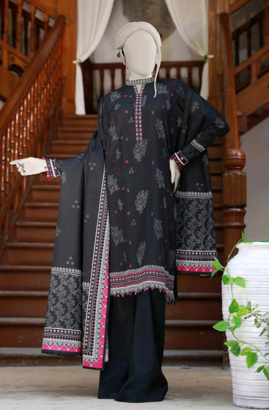Black | Mtj-Tariq Jamil 3pc Unstitched Khaddar Suit