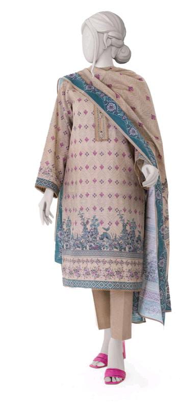 Peach | Mtj-Tariq Jamil 3pc Unstitched Khaddar Suit