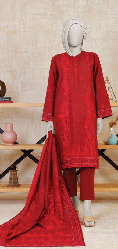 Maroon | Mtj-Tariq Jamil 3pc Unstitched Khaddar Suit