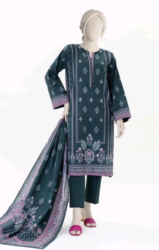 Dark Teal Green | Mtj-Tariq Jamil 3pc Unstitched Khaddar Suit