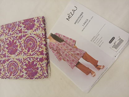 Mizaj 1pc Unstitched Khaddar Shirt | Magenta
