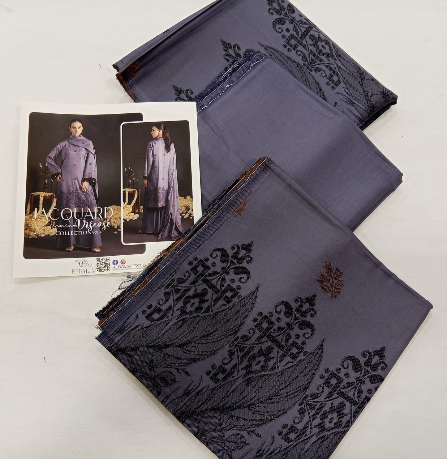 Deep Greyish Purple | Regalia 3pc Unstitched Jacquard Viscose