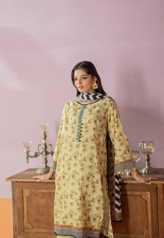 Salina 3pc Unstitched Mid Summer Cotton | Light Lemon