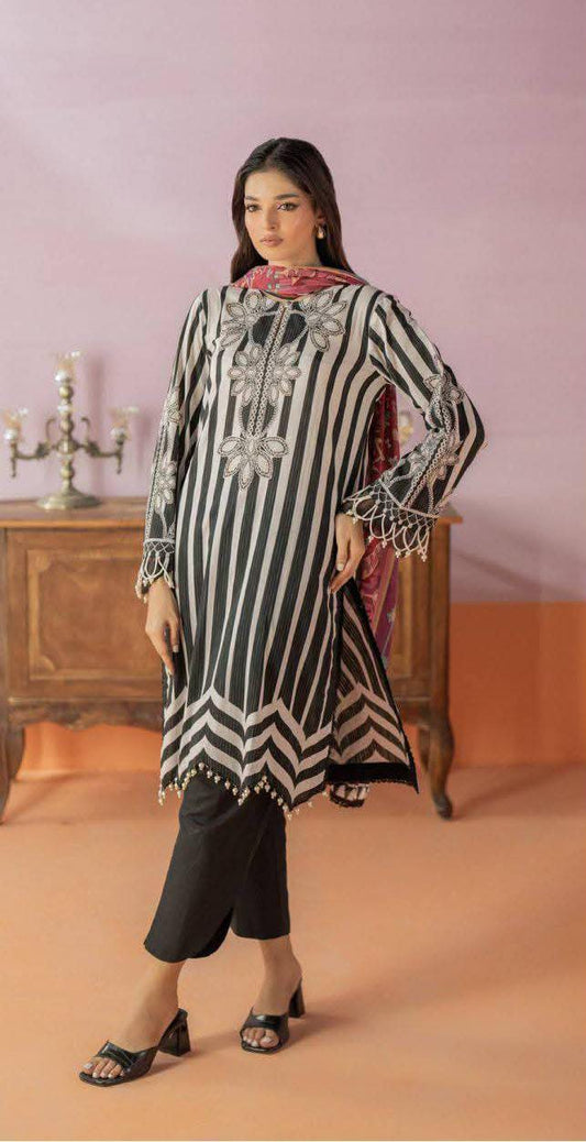 Salina 3pc Unstitched Mid Summer Cotton | Black