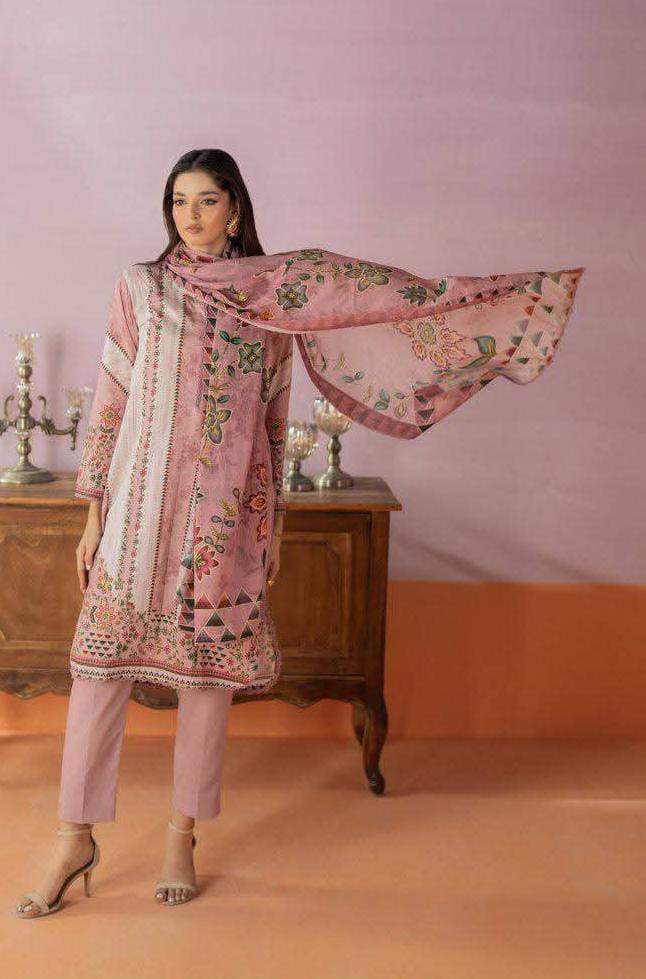Salina 3pc Unstitched Mid Summer Cotton | Light Pink