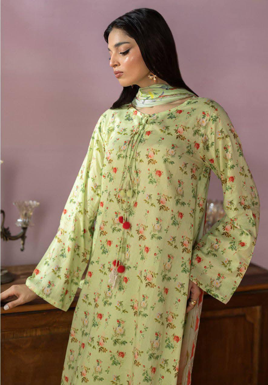 Salina 3pc Unstitched Mid Summer Cotton | Light Green