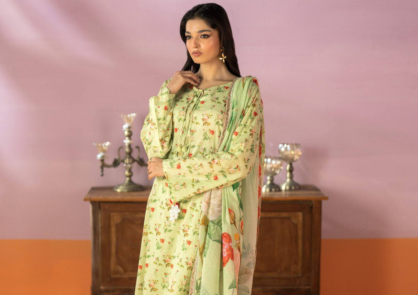 Salina 3pc Unstitched Mid Summer Cotton | Light Green