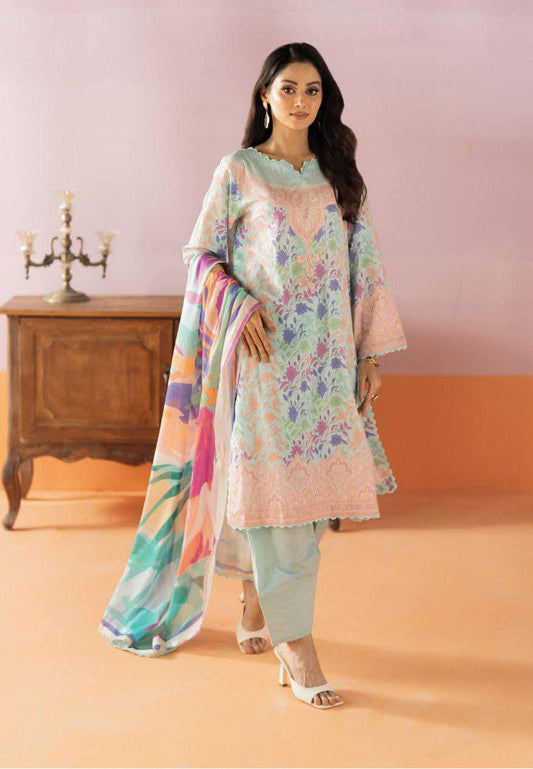 Salina 3pc Unstitched Mid Summer Cotton | Light Sky