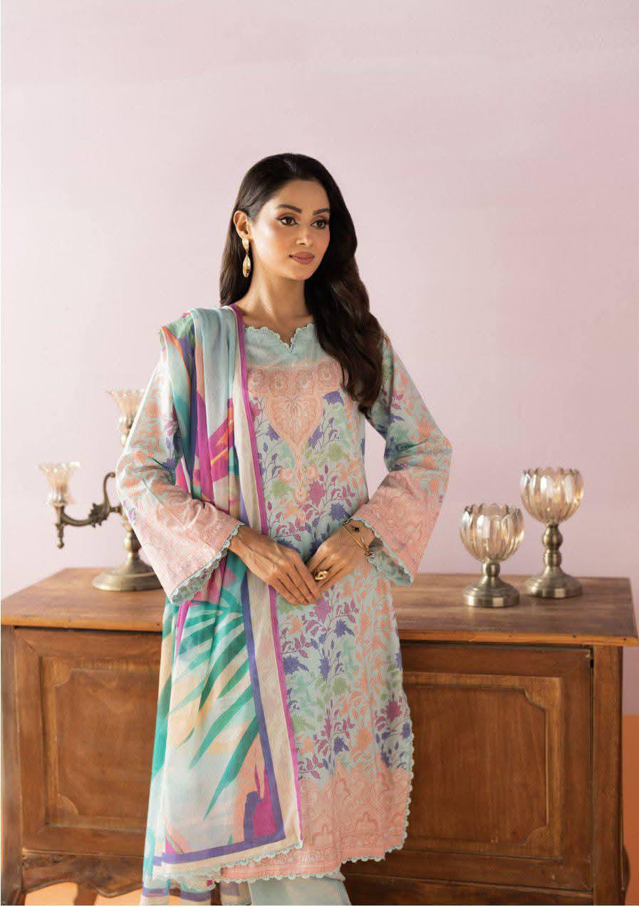 Salina 3pc Unstitched Mid Summer Cotton | Light Sky