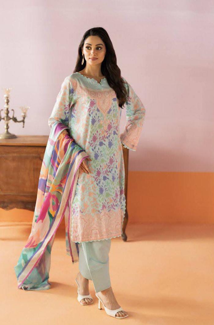 Salina 3pc Unstitched Mid Summer Cotton | Light Sky