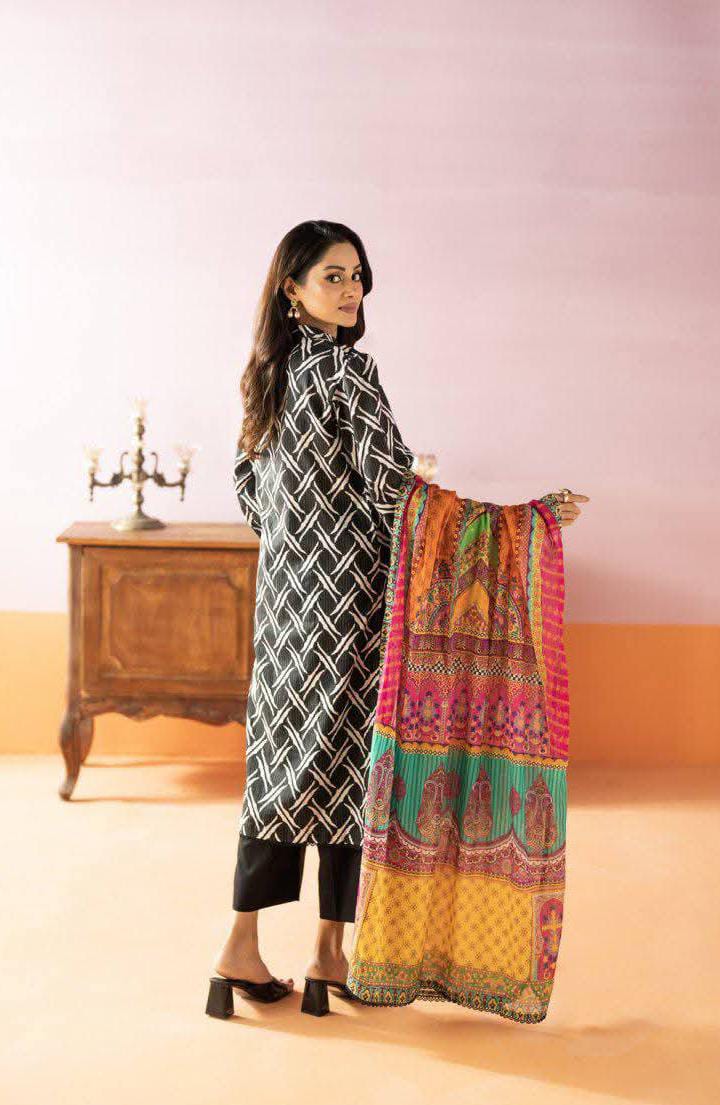 Salina 3pc Unstitched Mid Summer Cotton | Black