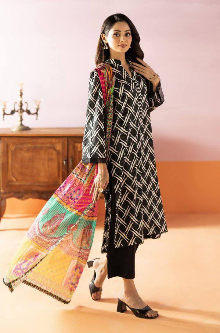 Salina 3pc Unstitched Mid Summer Cotton | Black