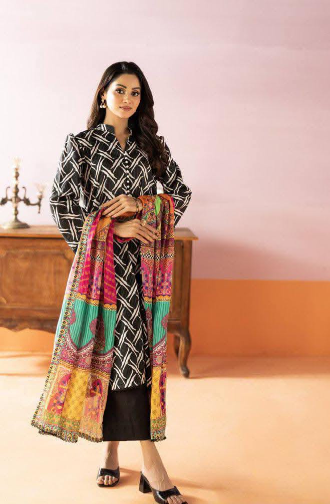 Salina 3pc Unstitched Mid Summer Cotton | Black
