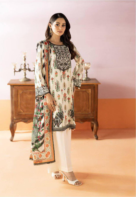 Salina 3pc Unstitched Mid Summer Cotton | Beige