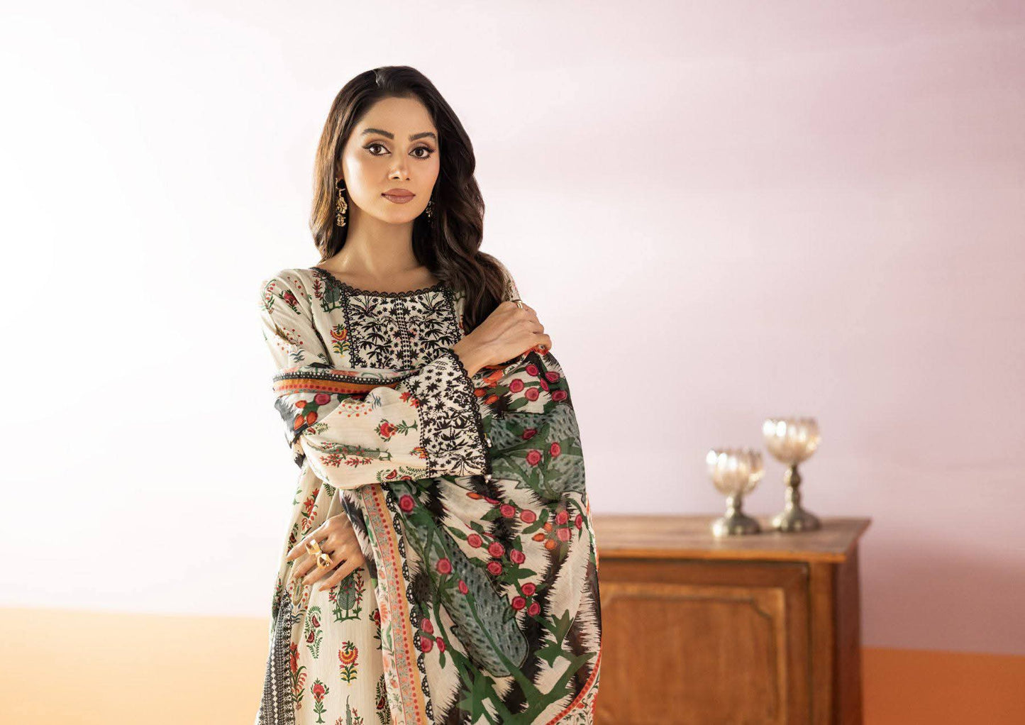 Salina 3pc Unstitched Mid Summer Cotton | Beige
