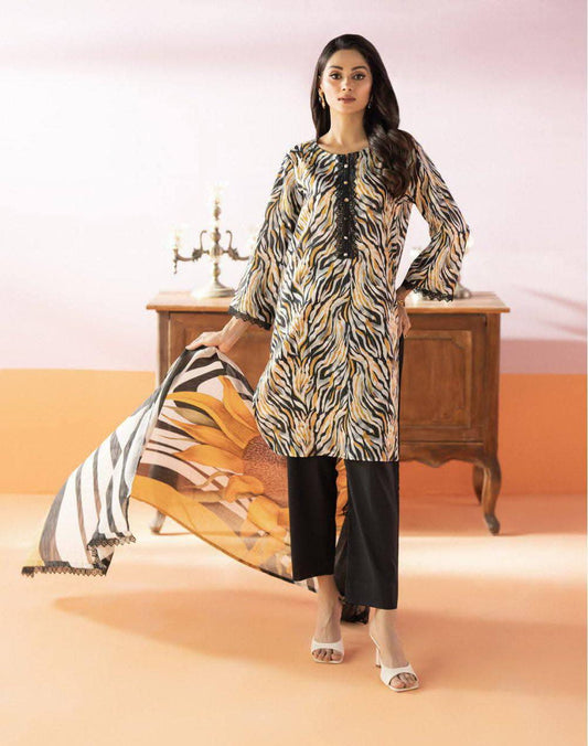 Salina 3pc Unstitched Mid Summer Cotton | Black