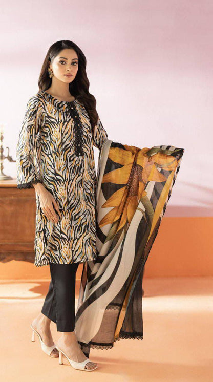 Salina 3pc Unstitched Mid Summer Cotton | Black