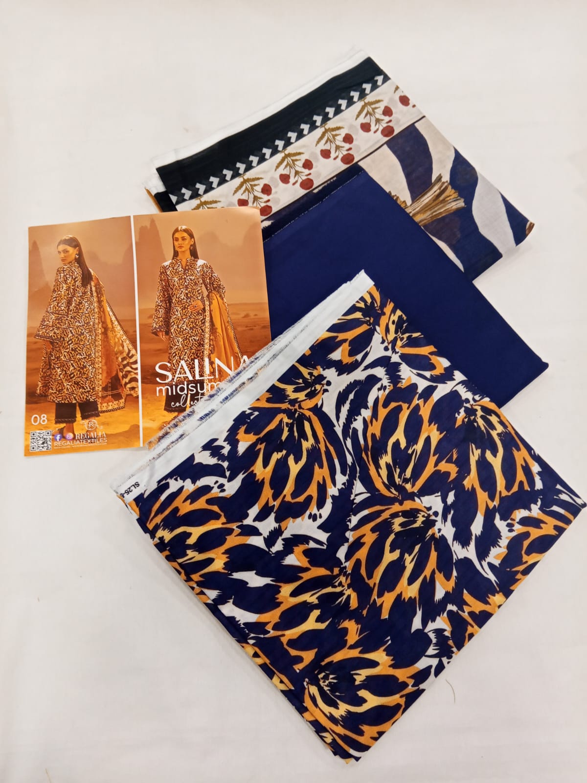 Salina 3pc Unstitched Mid Summer Cotton | Dark Navy Blue