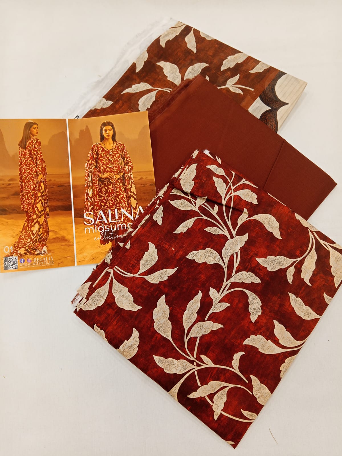 Salina 3pc Unstitched Mid Summer Cotton | Maroon