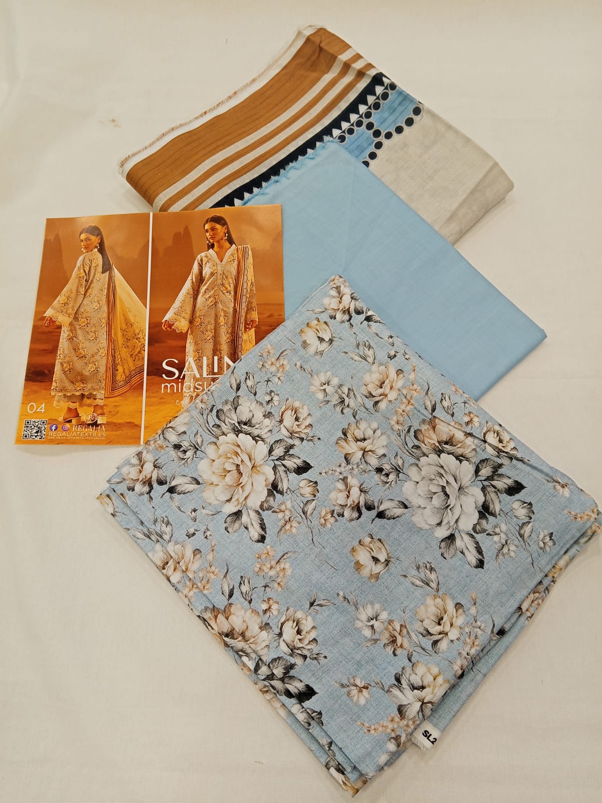 Salina 3pc Unstitched Mid Summer Cotton | Light Sky Blue