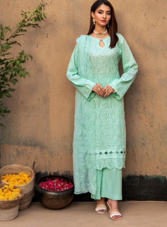 Kaari Noir Luxury Chikankari 3 Piece | Sea Green