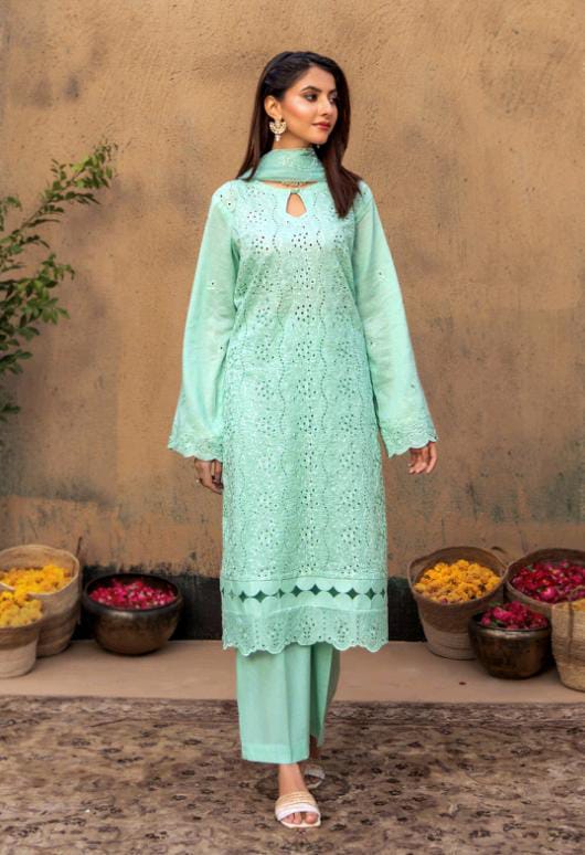 Kaari Noir Luxury Chikankari 3 Piece | Sea Green