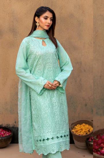 Kaari Noir Luxury Chikankari 3 Piece | Sea Green