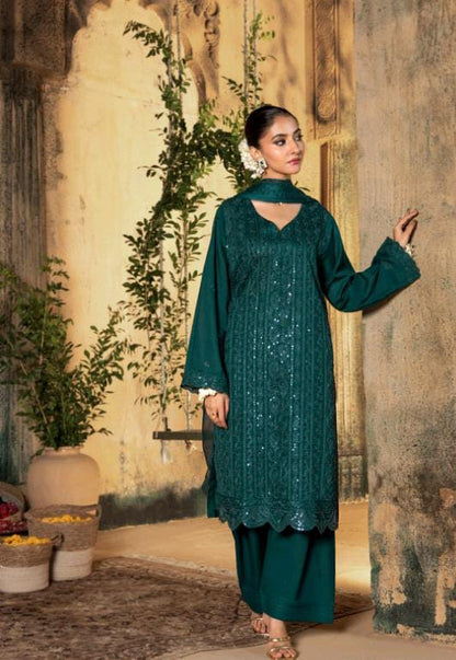 Kaari Noir Luxury Chikankari 3 Piece | Zinc