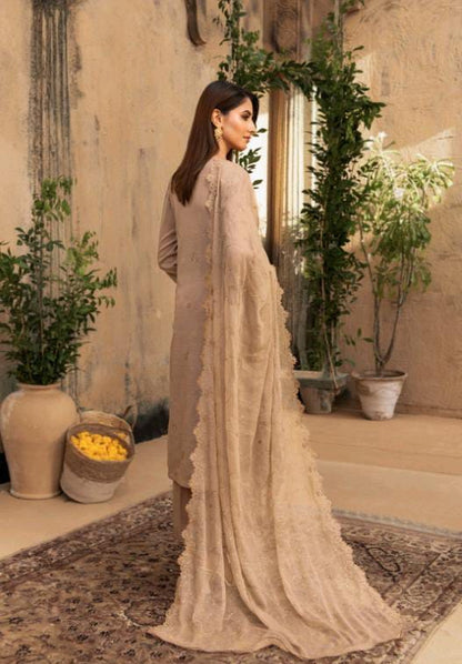 Kaari Noir Luxury Chikankari 3 Piece | Light Brown