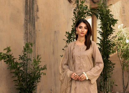 Kaari Noir Luxury Chikankari 3 Piece | Light Brown