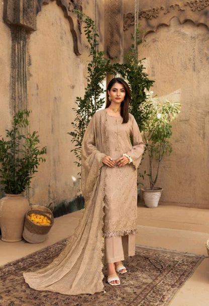 Kaari Noir Luxury Chikankari 3 Piece | Light Brown