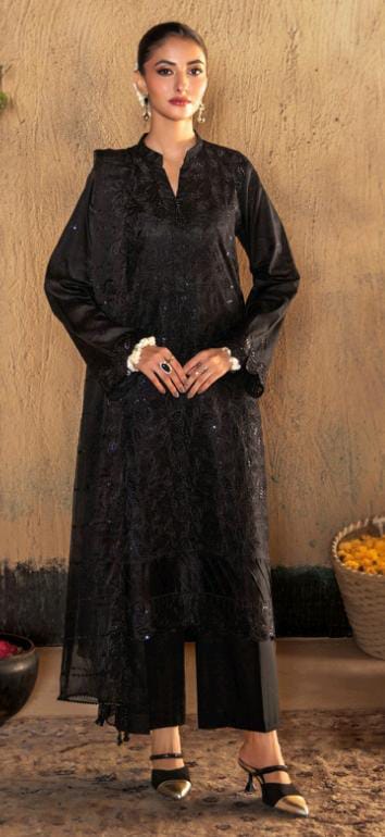 Kaari Noir Luxury Chikankari 3 Piece | Black