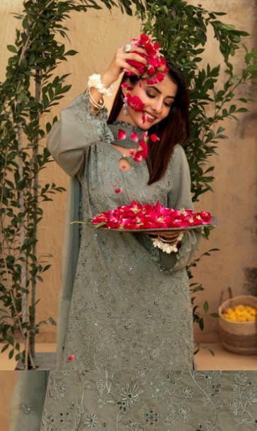 Kaari Noir Luxury Chikankari 3 Piece | Grey