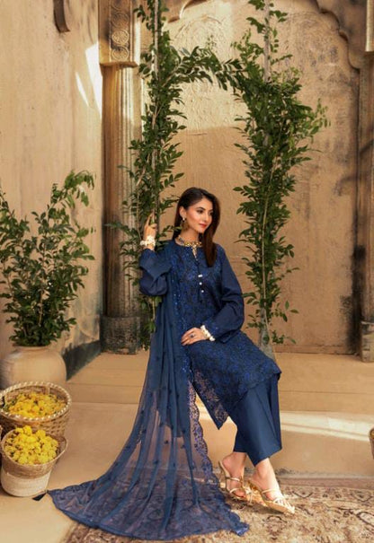 Kaari Noir Luxury Chikankari 3 Piece | Blue