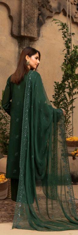 Kaari Noir Luxury Chikankari 3 Piece | Dark Green