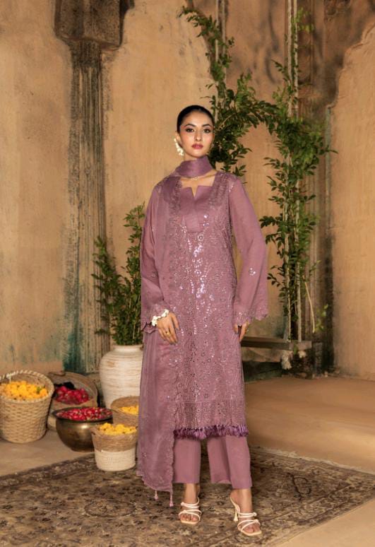 Kaari Noir Luxury Chikankari 3 Piece | Tea Pink