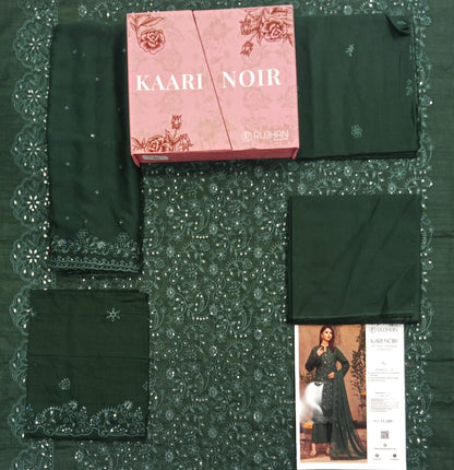 Kaari Noir Luxury Chikankari 3 Piece | Dark Green