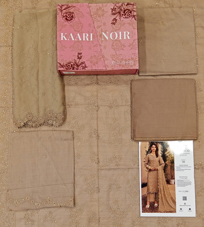 Kaari Noir Luxury Chikankari 3 Piece | Light Brown