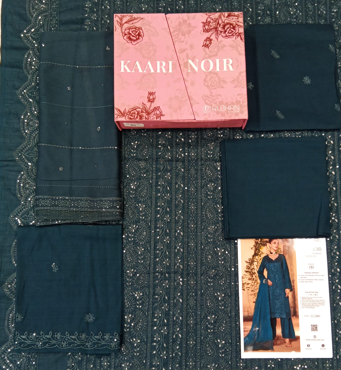 Kaari Noir Luxury Chikankari 3 Piece | Zinc