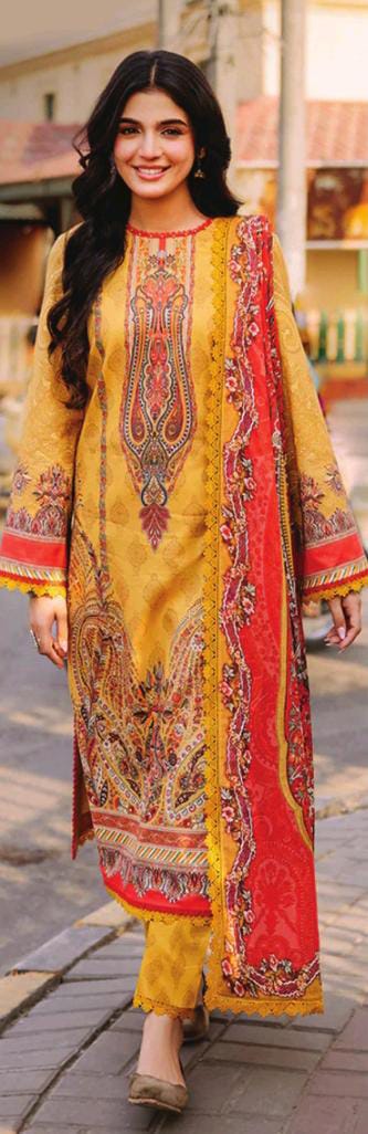 Asim Jofa 3pc Unstitched Khaddar Suit | Mustard