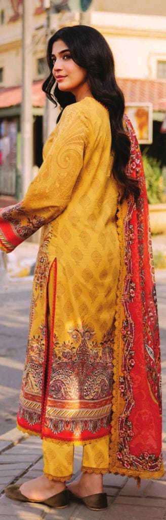 Asim Jofa 3pc Unstitched Khaddar Suit | Mustard
