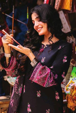 Asim Jofa 3pc Unstitched Khaddar Suit | Black
