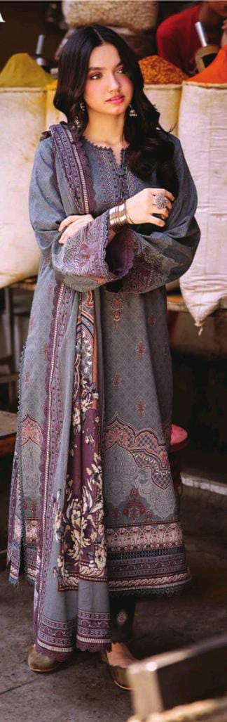 Asim Jofa 3pc Unstitched Khaddar Suit | Grey