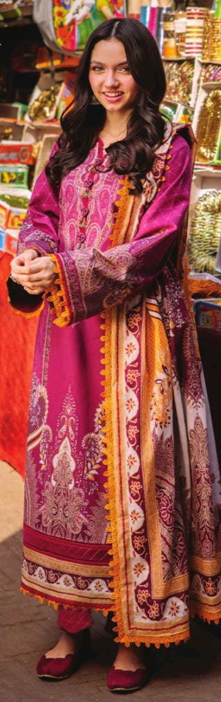 Asim Jofa 3pc Unstitched Khaddar Suit | Deep Magenta