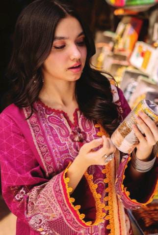 Asim Jofa 3pc Unstitched Khaddar Suit | Deep Magenta