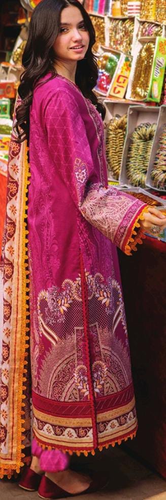 Asim Jofa 3pc Unstitched Khaddar Suit | Deep Magenta