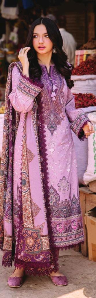 Asim Jofa 3pc Unstitched Khaddar Suit | Mauve Plum