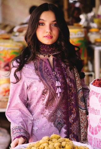 Asim Jofa 3pc Unstitched Khaddar Suit | Mauve Plum