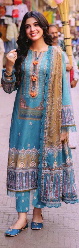 Asim Jofa 3pc Unstitched Khaddar Suit | Deep Sea Green