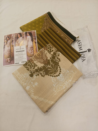 Asim Jofa 3pc Unstitched Khaddar Suit | Ash White